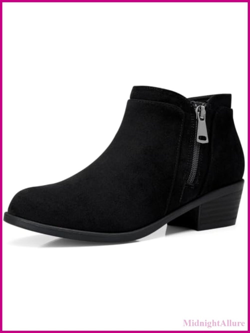 Women's Ankle Boots Chunky Block Low Heel Side Zipper Comfortable Booties